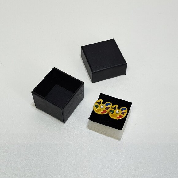 Malbert Cufflinks Colorful Artist Planchette Gold-Tone Enamel Detail Rhinestones - Picture 1 of 6